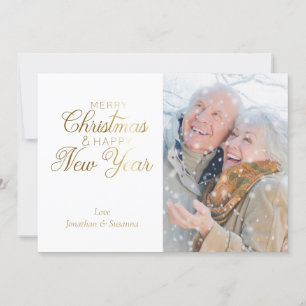 Cartes Pour Fêtes Annuelles Gold Script Joyeux Noël et Bonne Année Photo