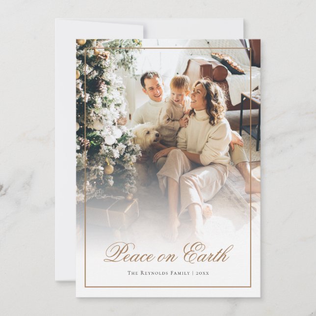 Cartes Pour Fêtes Annuelles Gold Script Paix sur Terre Noël Photo (Devant)