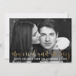 Cartes Pour Fêtes Annuelles Gold Script photo de vacances nouvellement mariée 