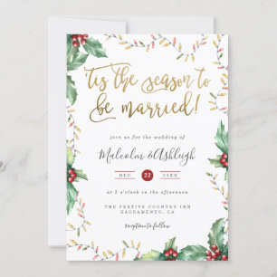 Cartes Pour Fêtes Annuelles Gold Script 'Tis Season Christmas Mariage