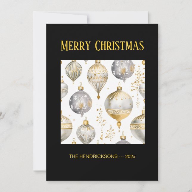 Cartes Pour Fêtes Annuelles Gold Silver Black Ornaments Christmas Card (Devant)