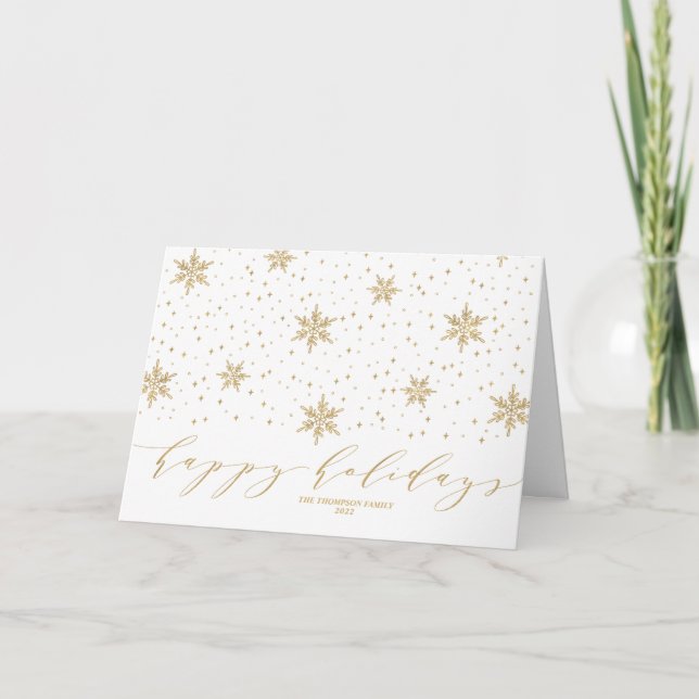 Cartes Pour Fêtes Annuelles Gold Snowflakes Happy Holidays Christmas Greeting (Devant)