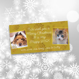 Cartes Pour Fêtes Annuelles Gold Snowflakes Two Photos Horizontal