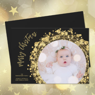 Cartes Pour Fêtes Annuelles Gold Stars sur Black Joyer Photo de Noël