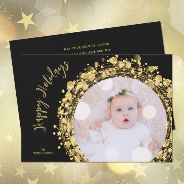 Cartes Pour Fêtes Annuelles Gold Stars sur Black Photo Happy (Créateur téléchargé)
