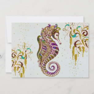 Cartes Pour Fêtes Annuelles Gold Summer Rainbow Seahorse Parties scintillant