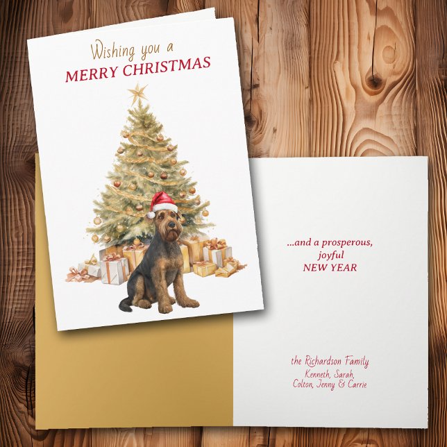 Cartes Pour Fêtes Annuelles Gold Tree Airedale Terrier Dog Christmas Card (Créateur téléchargé)