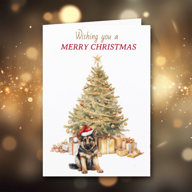 Cartes Pour Fêtes Annuelles Gold Tree Berger allemand Puppy Christmas Card (Créateur téléchargé)