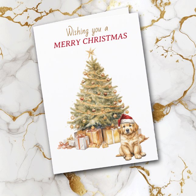 Cartes Pour Fêtes Annuelles Gold Tree Golden Retriever Puppy Christmas Card (Créateur téléchargé)