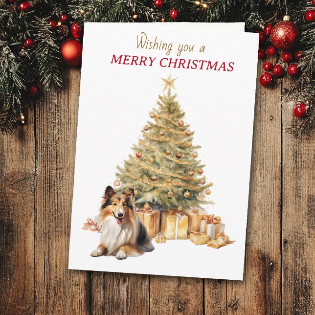 Cartes Pour Fêtes Annuelles Gold Tree Shetland Sheepdog Christmas Card (Créateur téléchargé)
