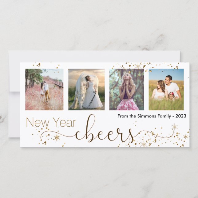 Cartes Pour Fêtes Annuelles Gold Trendy New Year Cheers Photo Collage (Devant)