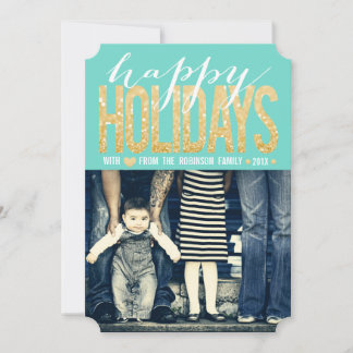 Cartes Pour Fêtes Annuelles Gold Turquoise Happy Holidays Photo Flat Card