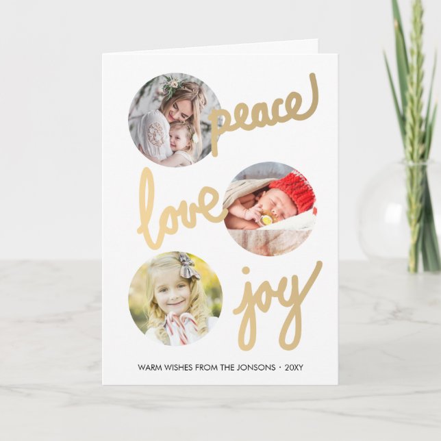 Cartes Pour Fêtes Annuelles Gold Vacances manuscrites 3 Photo Collage Card (Devant)