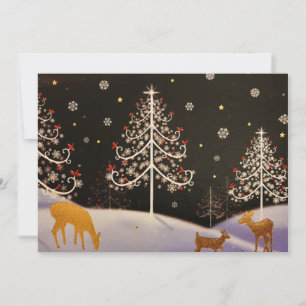 Cartes Pour Fêtes Annuelles Gold Vintage Deer Family dans la forêt de Noël de 
