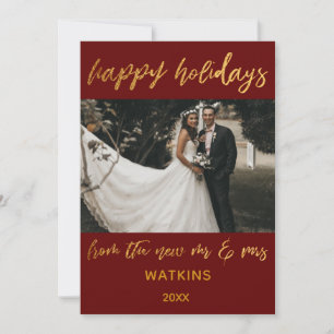 Cartes Pour Fêtes Annuelles Gold Waves Happy Holidays New Mr & Mrs Burgundy