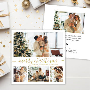 Cartes Pour Fêtes Annuelles Gold White 4 Photo Collage Noël