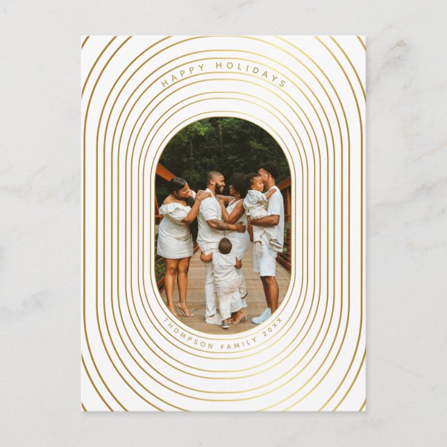 Cartes Pour Fêtes Annuelles Gold White Photo Famille (Devant)