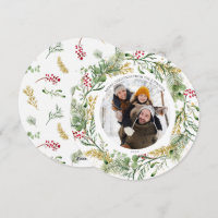 Gold Winter Green Wreath Round Photo Holiday