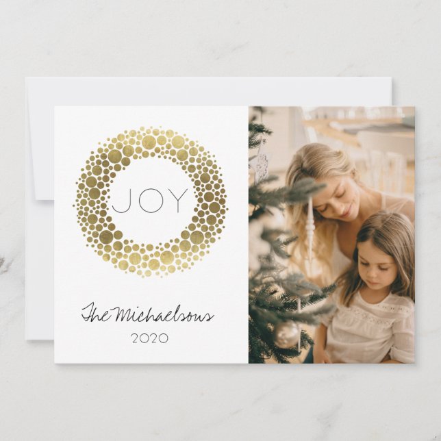 Cartes Pour Fêtes Annuelles Gold Wreath Blush Aquarelle Photo Holiday (Devant)