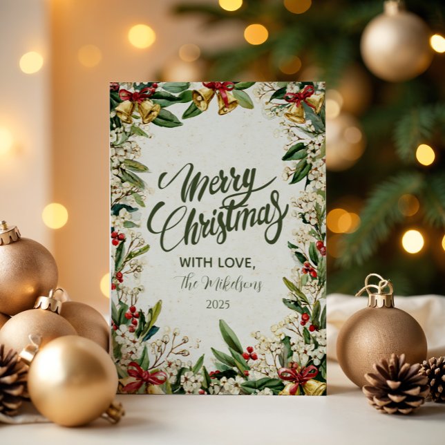 Cartes Pour Fêtes Annuelles Golden Bells Holly Christmas (Créateur téléchargé)