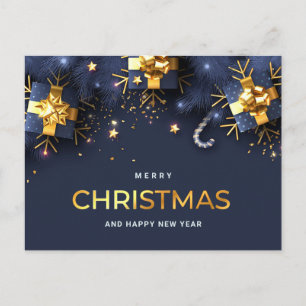Cartes Pour Fêtes Annuelles Golden Blue Christmas Ornament Salutation d'entrep