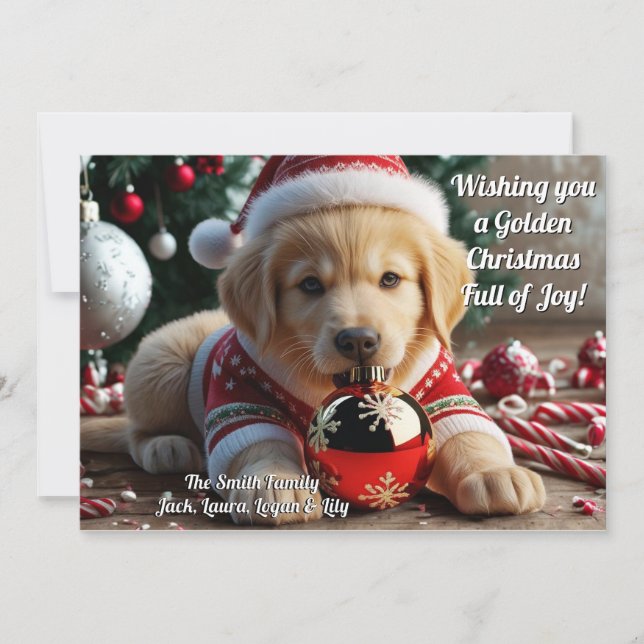 Cartes Pour Fêtes Annuelles Golden Christmas Golden Retriever Personnalisé (Devant)