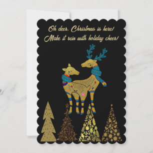 Cartes Pour Fêtes Annuelles Golden Christmas Reindeer Couple Pine Trees Noir