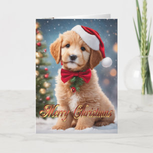 Cartes Pour Fêtes Annuelles Golden Doodle Noël chiot saluant