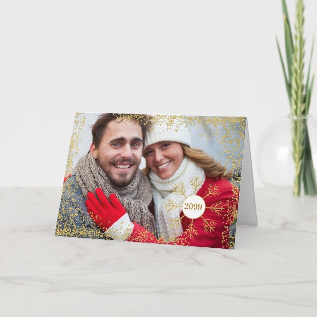 Cartes Pour Fêtes Annuelles Golden Faux Parties scintillant Feu de neige Noël  (Devant)