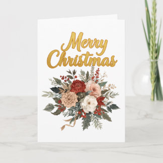 Cartes Pour Fêtes Annuelles Golden Floral Merry Christmas Bouquet