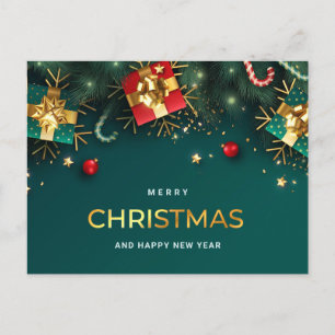 Cartes Pour Fêtes Annuelles Golden Green Noël Ornament Salutation d'entreprise