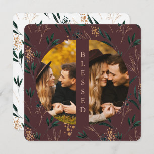 Cartes Pour Fêtes Annuelles Golden Greenery Bienheureux Deux Photo Eggplant