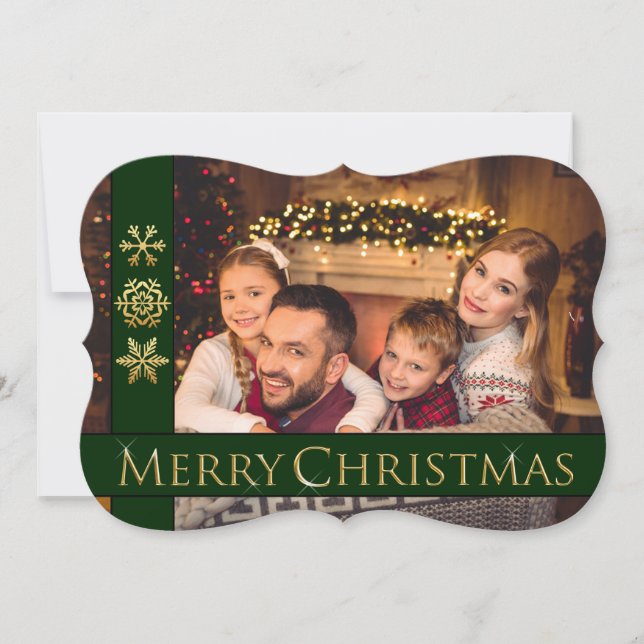Cartes Pour Fêtes Annuelles Golden Joyeux Noël Fancy Coupe Photo famille (Devant)
