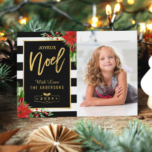 Cartes Pour Fêtes Annuelles Golden Joyeux Noel Joyeux Noël Floral Photo