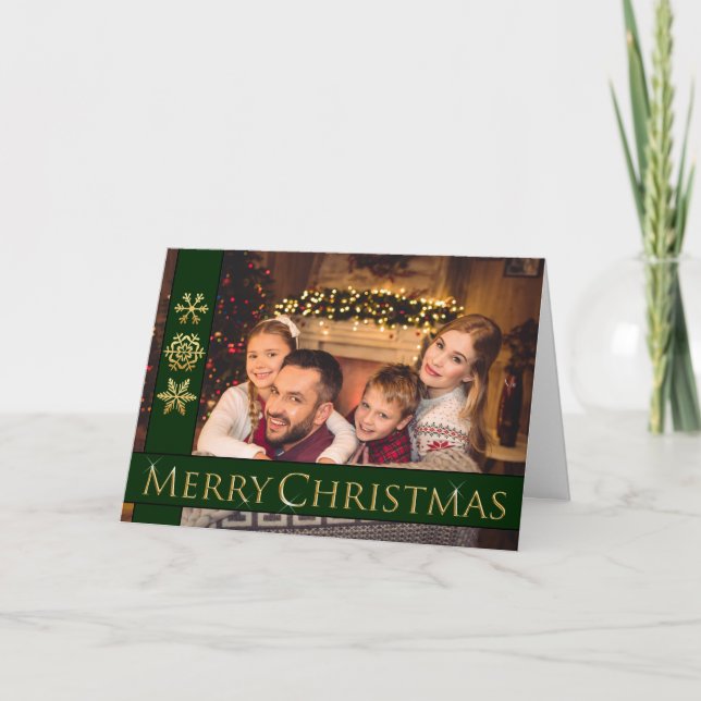 Cartes Pour Fêtes Annuelles Golden Joyeux Noël Photo de famille (Devant)