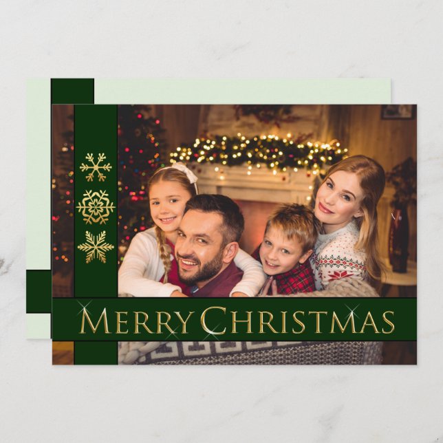 Cartes Pour Fêtes Annuelles Golden Joyeux Noël Photo de famille (Devant / Derrière)