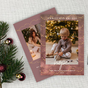 Cartes Pour Fêtes Annuelles Golden Lights Bokeh Christmas 2 Photo Holiday Card