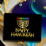 Cartes Pour Fêtes Annuelles Golden Menorah Rainbow Flames Happy Hanoukka Card<br><div class="desc">Des objets de vacances à thème conçus par Umua. Imprimé et expédié par Zazzle ou ses filiales.</div>