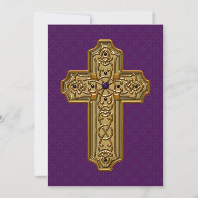 Cartes Pour Fêtes Annuelles Golden Metallic Cross Purple Decorative Background (Devant)