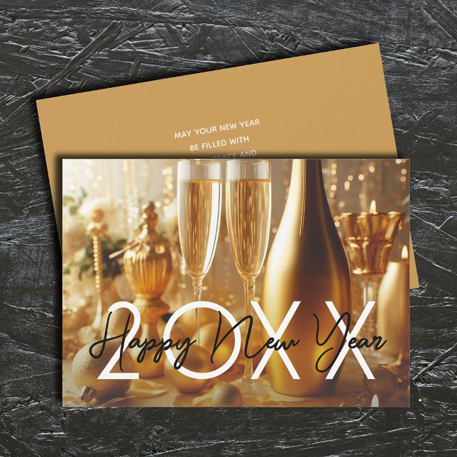 Cartes Pour Fêtes Annuelles Golden Modern Happy Nouvel An Salutation (Golden Champagne Happy New Year Greeting Holiday Cards - INSTANT DOWNLOAD and or PRINTED or both!)