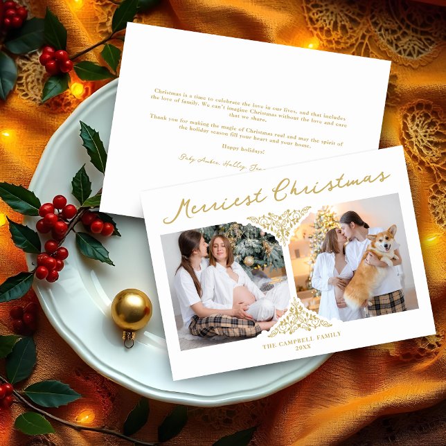 Cartes Pour Fêtes Annuelles Golden Noël classique Filigree Ornament (Fake Golden Christmas Classic Filigree Ornament 2 Photos Holidays Card with Envelope.)