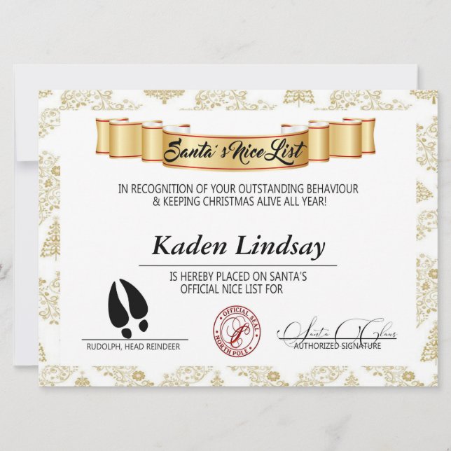 Cartes Pour Fêtes Annuelles Golden Père Noël Nice List (Devant)