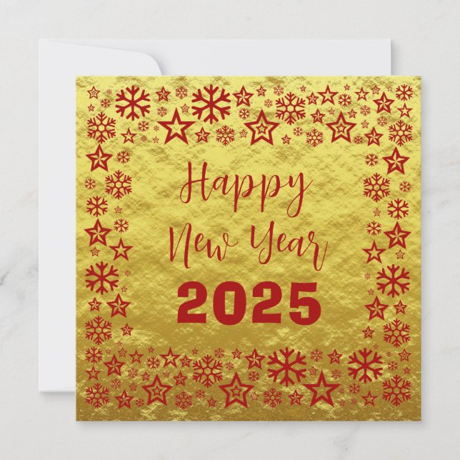 Cartes Pour Fêtes Annuelles Golden red Square wish card with golden stars (Devant)