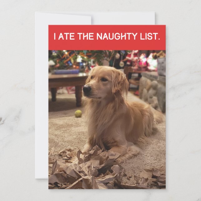Cartes Pour Fêtes Annuelles Golden Retriever Ate Naughty List Appartement de N (Devant)