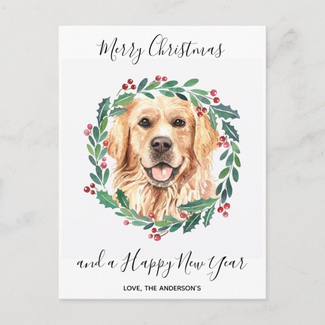 Cartes Pour Fêtes Annuelles Golden Retriever Chien Élégant Joyeux Noël (Devant)