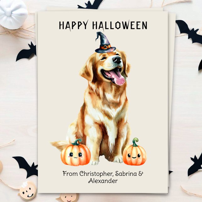 Cartes Pour Fêtes Annuelles Golden Retriever Chien Halloween heureux (Créateur téléchargé)