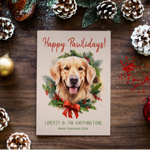 Cartes Pour Fêtes Annuelles Golden Retriever Chien Noël Joyeux Pawlidays