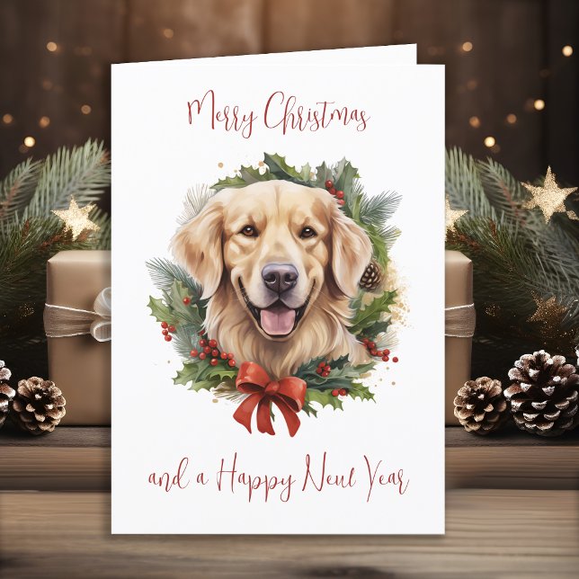 Cartes Pour Fêtes Annuelles Golden Retriever Chien Personnalisé Joyeux Noël (Créateur téléchargé)