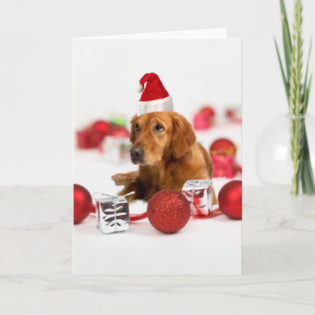 Cartes Pour Fêtes Annuelles Golden Retriever Chien W Red Santa Chapel Noël (Devant)