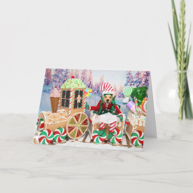 Cartes Pour Fêtes Annuelles Golden Retriever Christmas Candy Train (Devant)